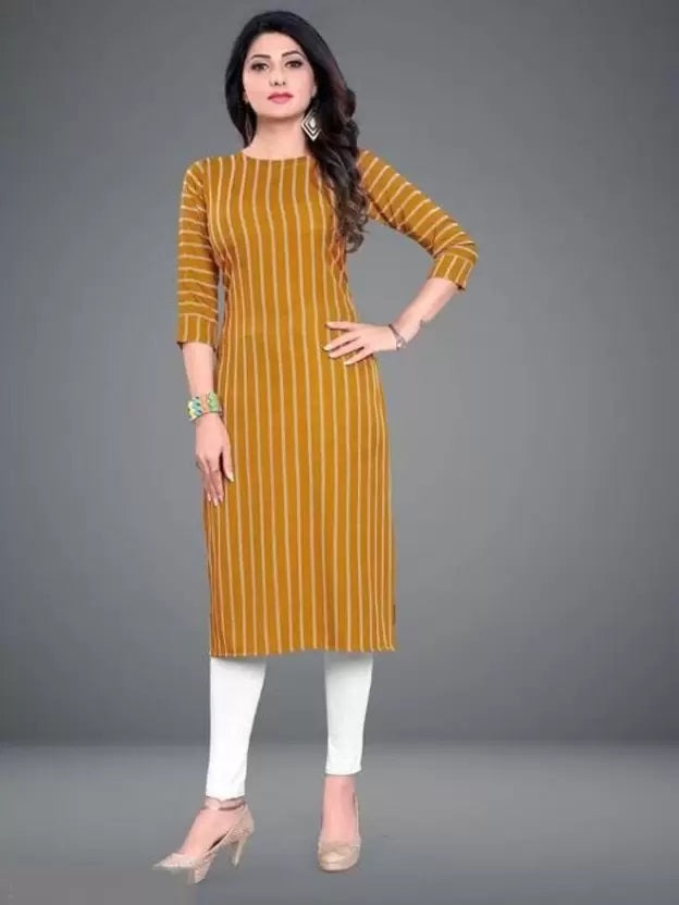 Crepe Striped Yellow Kurti - Small