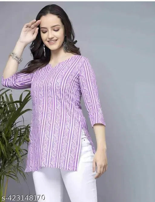 Stylish Women's Pure Cotton Lavender Short Kurti