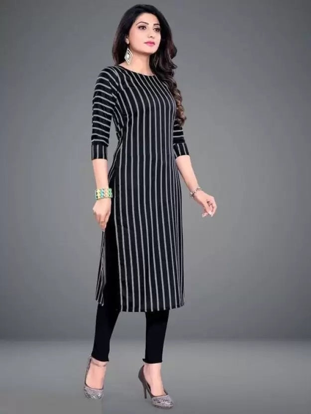 Crepe Striped Kurti for Women - Black