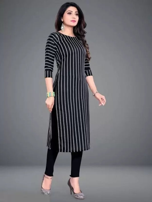 Crepe Striped Kurti for Women - Black