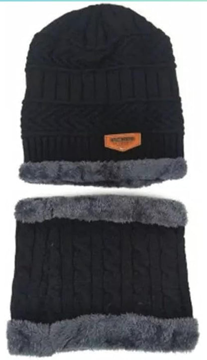 Woolen Winter Cap Beanie Hat with Neck Warmer Set