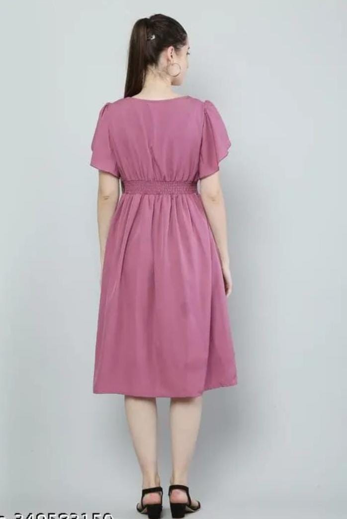 Women Pink Solid Viscose Rayon Fit & Flair Dress