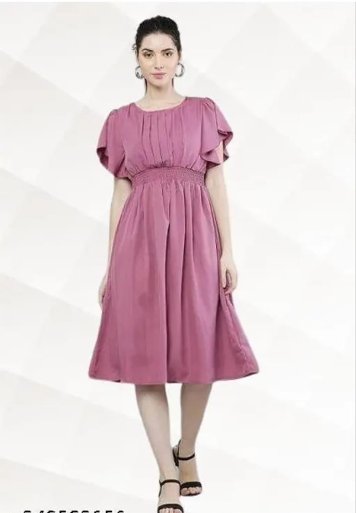 Women Pink Solid Viscose Rayon Fit & Flair Dress