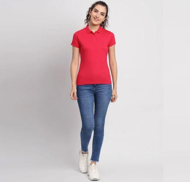 Ketex Red Cotton Blend Polo Neck T-shirt