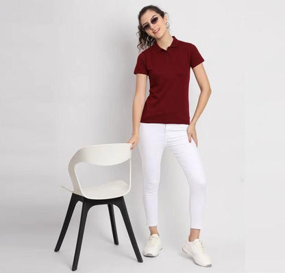 Ketex Maroon Cotton Blend Polo Neck T-shirt