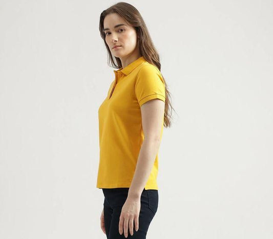 Ketex Yellow Cotton Blend Polo Neck T-shirt