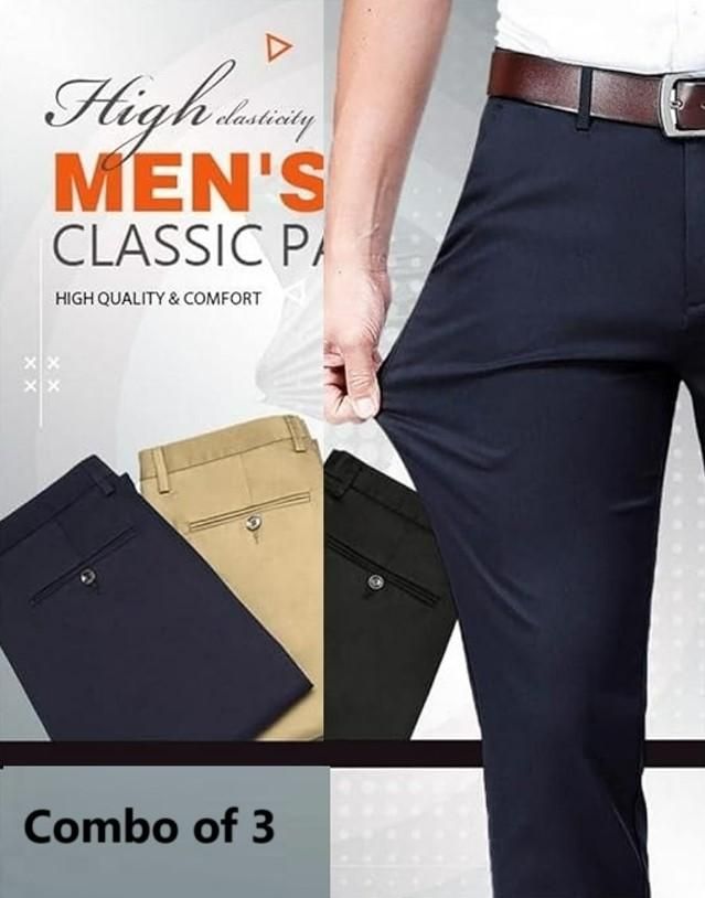 High Elasticity Men's Classic Pants - Pack of 3