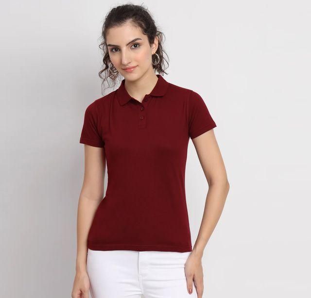 Ketex Maroon Cotton Blend Polo Neck T-shirt