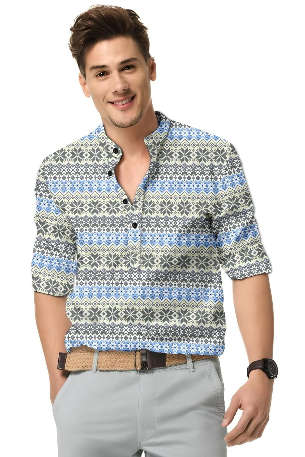 Men's Printed Spread Collar Casual Shirt Multicolor