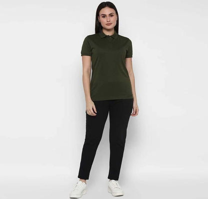 Ketex Bottle Green Cotton Blend Polo Neck T-shirt