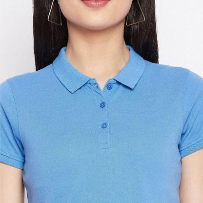 Ketex Sky Blue Cotton Blend Polo Neck T-shirt