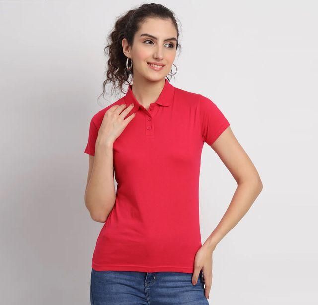 Ketex Red Cotton Blend Polo Neck T-shirt