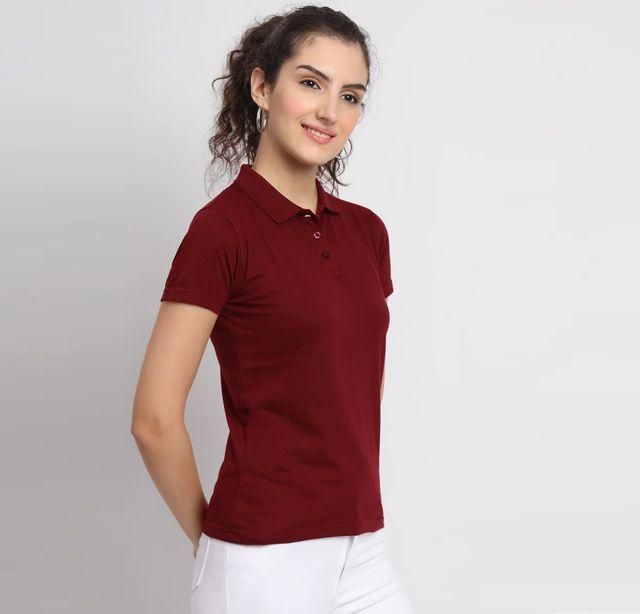Ketex Maroon Cotton Blend Polo Neck T-shirt
