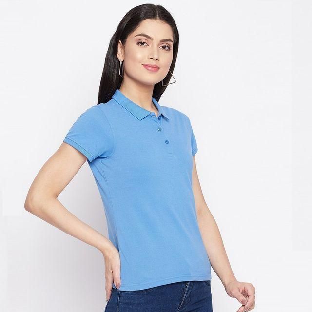 Ketex Sky Blue Cotton Blend Polo Neck T-shirt