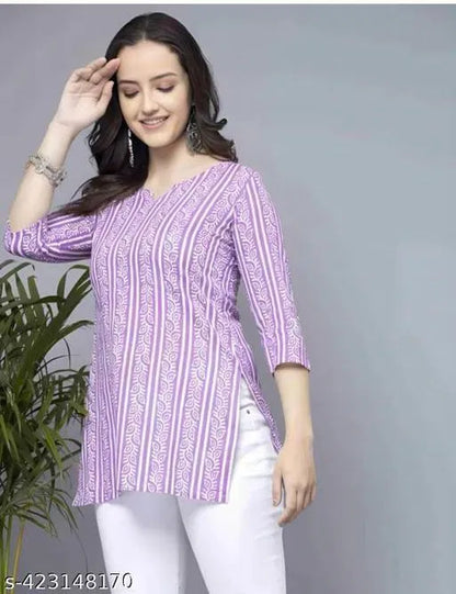 Stylish Women's Pure Cotton Lavender Short Kurti