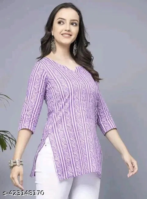 Stylish Women's Pure Cotton Lavender Short Kurti