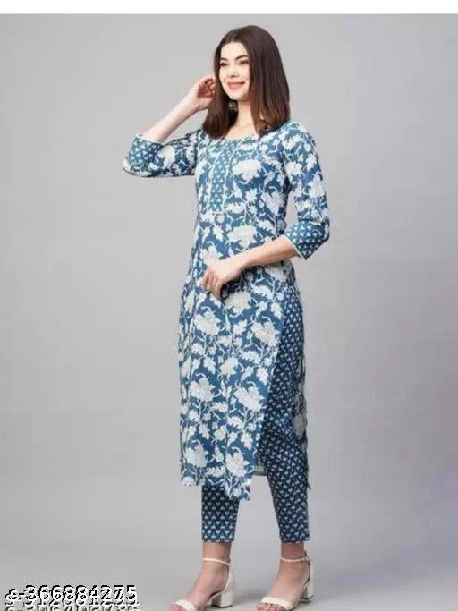 Cotton Printed Kurti with Pant for Women
