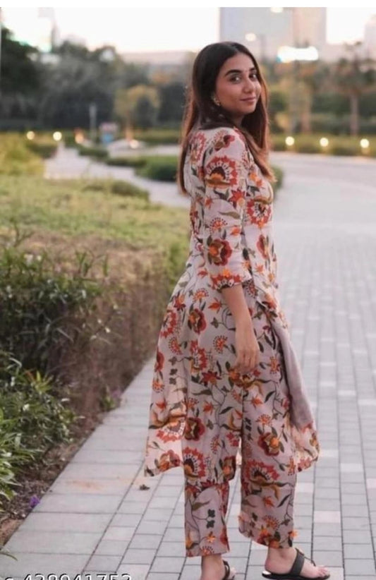 Cotton Printed Kurti With Pant for Women