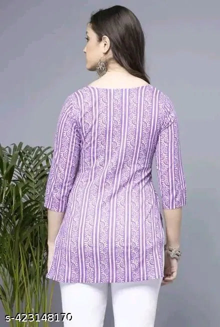 Stylish Women's Pure Cotton Lavender Short Kurti