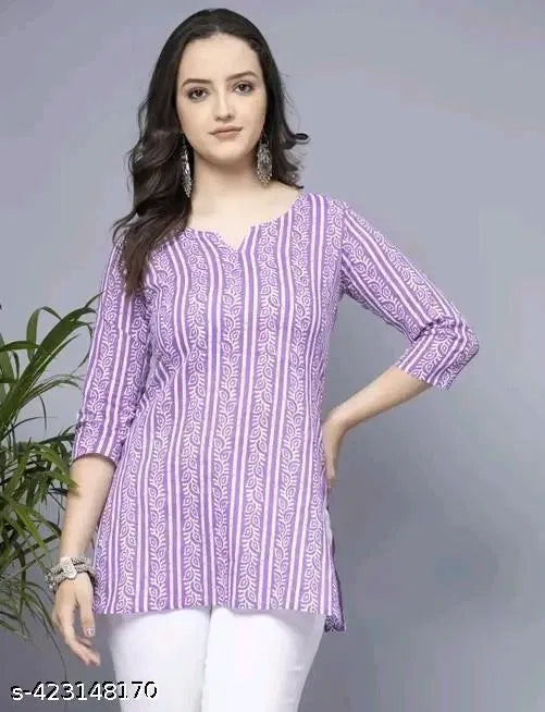 Stylish Women's Pure Cotton Lavender Short Kurti