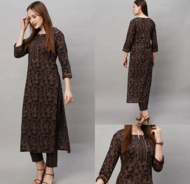 Cotton Blend Printed Kurti With Pant