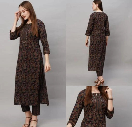 Cotton Blend Printed Kurti With Pant